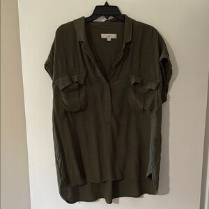 LOFT Green Boxy Short Sleeve Button Down Shirt
